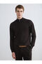 Lcw vision brown zip-up turtleneck men's knit sweater
