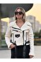 معطف جلدي بياقة متقاطعة للنساء - 2