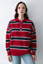 Red Navy Blue Polo Neck Striped Sweater - 251129 - 4