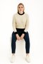 Women's Crew Neck Ribbed and Striped Detail Crop Knitwear Short Sweater - 2