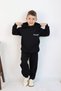 Embroidered Hooded 3 Thread Sh Fleece-Lined Oversize Waitress Girl Boy 2-Piece Style Sweat Tracksuit Set - 3