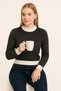 Women's Crew Neck Ribbed and Striped Detail Crop Knitwear Short Sweater - 2