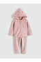 Pink Hooded Baby Girl Plush Tracksuit Set - 2