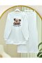 Teddy Bear Printed 3 Thread Sweat Set - White - 3