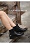 080150 Genuine Leather Thick Heeled Zippered Boots with Elastic Sides and Pin Detail - 3