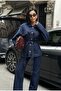 Tie-Detail Denim Set Oversized Jacket and High-Waist Pants