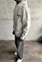 Men's Fleece-Lined Embroidery Detailed Light Gray Washed Hooded Sweatshirt Mz0406 - 3