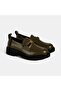 Women's Green Leather Loafer with Metal Buckle Accessories