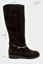 Steve Acı Brown Genuine Leather Suede Women's Boots with Removable Gold Accessories - 2