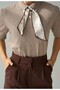 Beige Short Sleeve Scarf Sweater - 251153 - 2