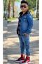 Boy's Plaid Hooded Brown Lumberjack Shirt with Tiger Pattern on the Back Jacket Jeans Bottom Top Set - 2