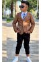 Boys' Classic Shirt with Tie Quilted Tan Coat Slim Pants Cut Pants Bottom Top Set - 2