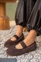 Creas Brown Women's Furry Elastic Women's Ballerinas - 2