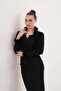 Stylish Black Brooched Strap Midi Dress & Black Bolero Jacket with Feathered Collar and Cuffs Two-Piece Set - 3