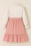 Blue 675-11-25 Floral Pattern Waist Belted Ruffled Girls' Dress 9/12 Years Old - 4