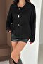 Women's Black Textured Gold Button Cardigan Standard Size - 6