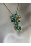 Blue Zircon Stone Flower Elevator Gold Y Low-Cut Necklace - 4