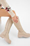 Women's Beige Thick Poly Sole Lace-Up and Zippered Below-The-Knee Boots - 3