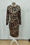 Long Sleeve Crew Neck Midi Length Slit Modal Dress - Leopard - 4