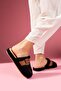 Puffita Black Gold Buckle Belted Silent Sole House Slippers with Saddle Detail - 4