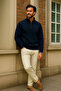 Men's Winter Navy Blue Oversized Zippered Sweatshirt - 4