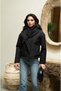 Black Quilted Short Coat with Scarf Detail - 4