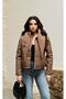 Brown Quilted Short Coat with Scarf Detail - 3