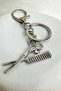 Hairdresser Themed Single Stone Detail Scissors Comb Bag Accessory Keychain - 2