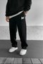 Baggy 3 Thread Sweatpants Black Wide Leg Size Fleece-Lined Printed