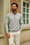 Men's Winter Gray Oversized Zippered Sweatshirt - 4