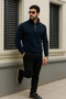 Men's Trend Winter Navy Blue Zippered Sweatshirt - 3