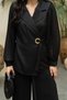 Black Double-Breasted Cut Pleated Chiffon Jacket Pants Set - 6