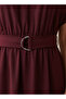 Belted Midi Dress with Short Sleeves and V-neck - 4