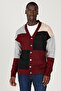 Burgundy-Gray Standard Fit Regular Cut V-Neck Fleece-Lined Soft Textured Knitwear Cardigan