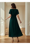 Belted Midi Dress with Short Sleeves and V-neck - 3