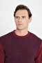 Burgundy-Navy Blue Standard Fit Regular Cut Crew Neck Honeycomb Patterned Knitwear Sweater - 4
