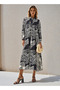 Printed Shirt Women Dress with Collar - 2