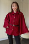Detachable Belt Boucle Burgundy Poncho - 2