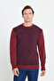 Burgundy-Navy Blue Standard Fit Regular Cut Crew Neck Honeycomb Patterned Knitwear Sweater