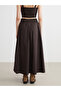 Xside Brown Elastic Waist Poplin Flared Skirt - 3