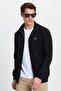 Men's Slim Fit Narrow Cut Cotton Full-Zip Pocketed Mock Neck Black Sweatshirt Cardigan