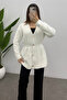 Women's Ecru Gold Snap Detailed Soft Knit Cardigan - 7