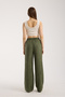 Linen Fabric High Waist Striped Elastic and String Lace-Up Waist Detailed Trousers - 7