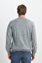 Gray Melange Standard Fit Regular Cut Crew Neck Fleece-Lined Soft Textured Knitwear Sweater - 5