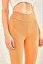 Women's Camel Color Ribbed High Waist Sports and Daily Tights - 2