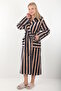 Women's 100% Bamboo Striped Hooded Long Dressing Gown / Bathrobe - 4