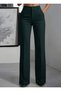 New Season Women's High Waist Imported Crepe Trousers with Pockets Green - 3