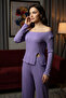 Open Wide-Collar Cotton Fabric Slit Pajama Set – Loose Comfortable Set - 2