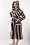 Women's 100% Bamboo Striped Hooded Long Dressing Gown / Bathrobe