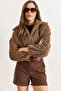 Women's Camel Lined Zippered Pocket Faux Fur Coat Kbn-19000025